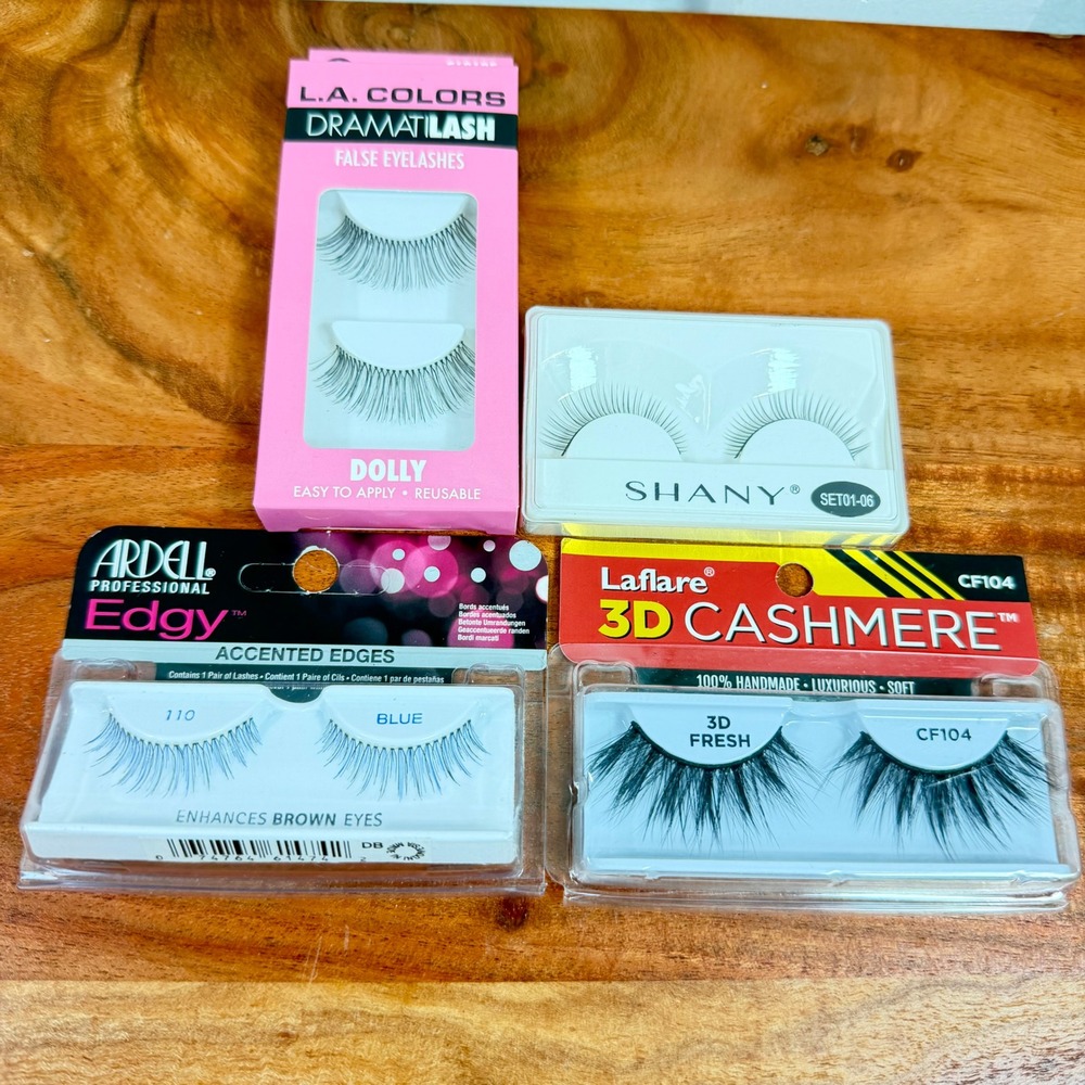 False Eyelashes Bundle Ardell Edgy Blue Laflare 3D Cashmere LA Colors Shany 4pk
